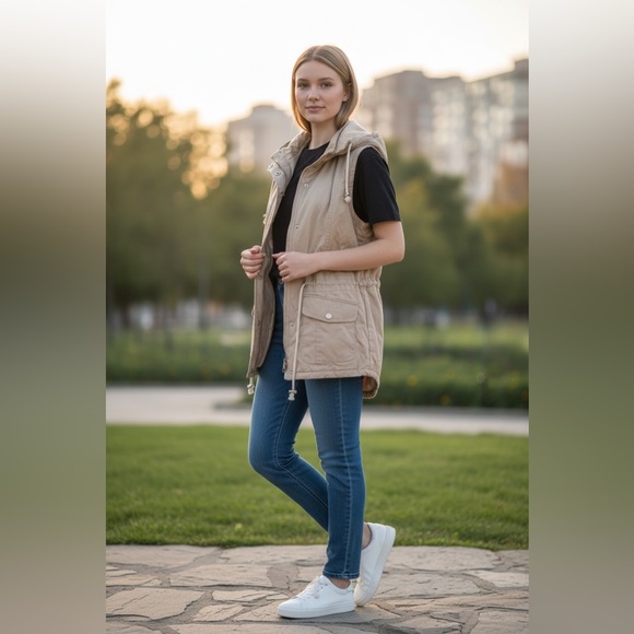 Miss Duet Jackets & Blazers - Women's Beige Hooded Vest